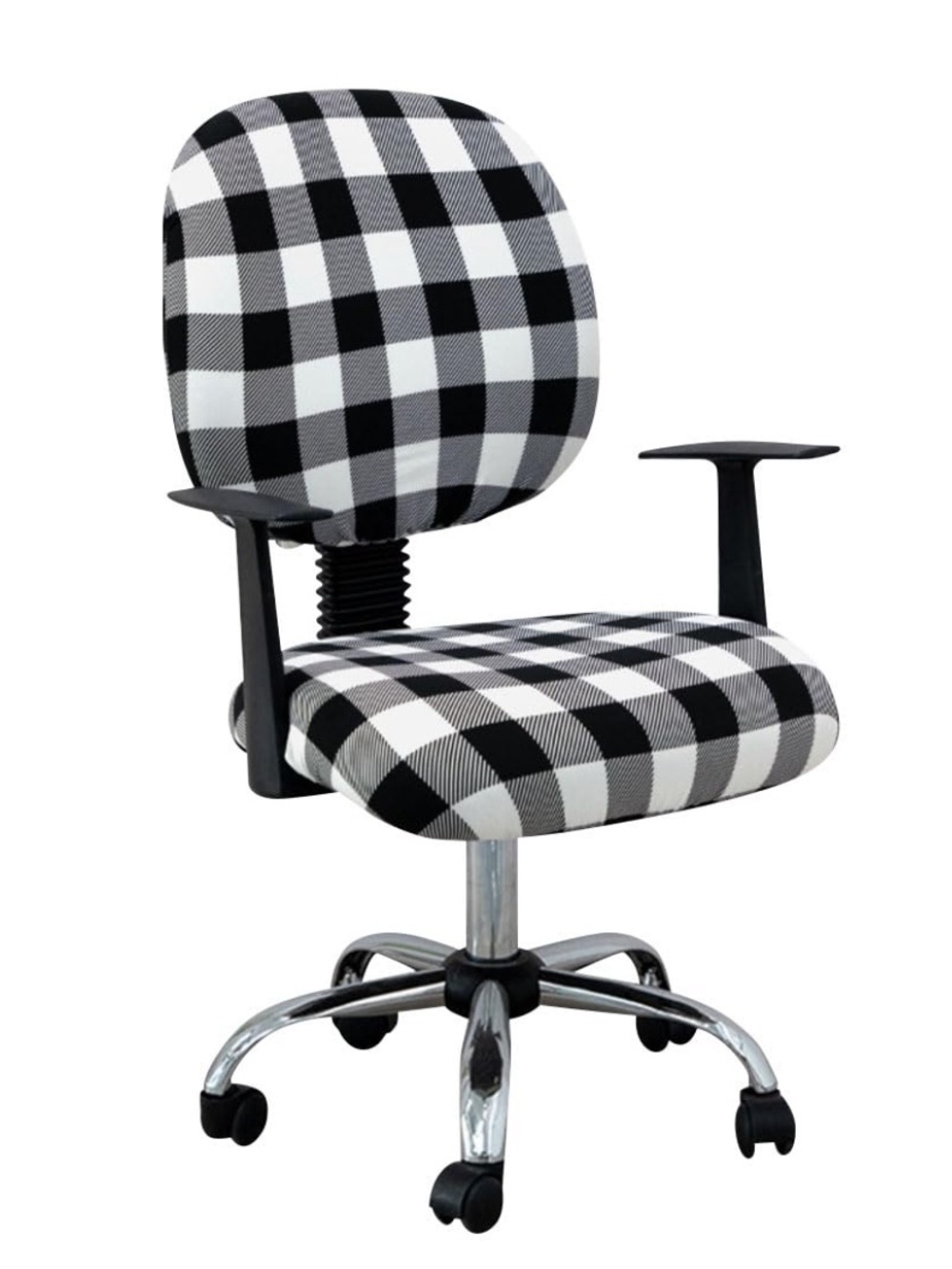 Black & White Plaid Office Chair Cover (2-pcs) Stretchy Washable Furniture Cover
